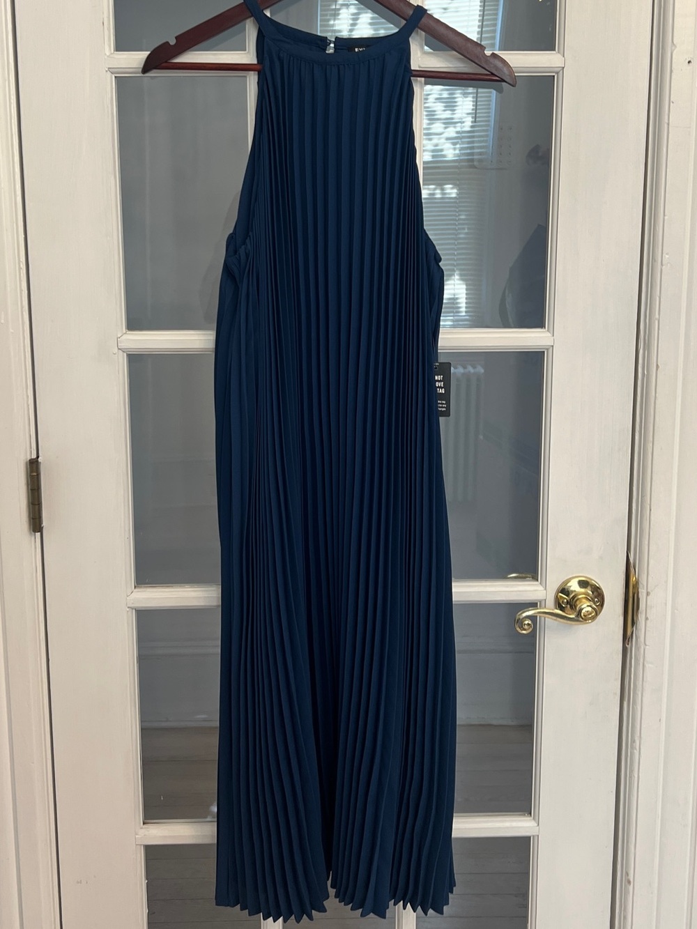 EXPRESS Women's Navy Blue Pleated Sleeveless Halter Neck Midi Dress Size L NEW